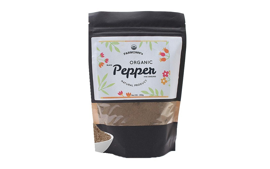 Farmown Organic Black Pepper Fine Ground   Pack  250 grams